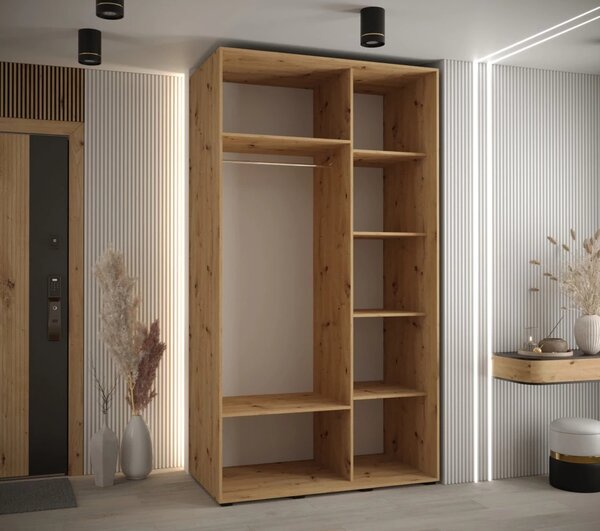 ASIRI 6 gardróbszekrény - 130/60 cm, artisan tölgy / fehér / fekete