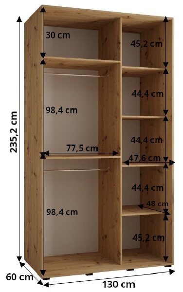 ASIRI 6 gardróbszekrény - 130/60 cm, artisan tölgy / fehér / fekete