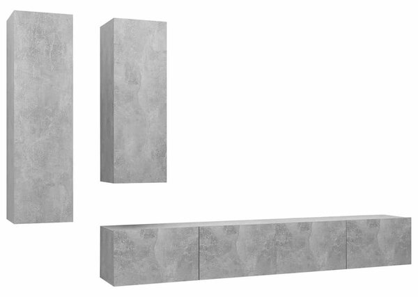 4 részes betonszürke szerelt fa TV-szekrényszett