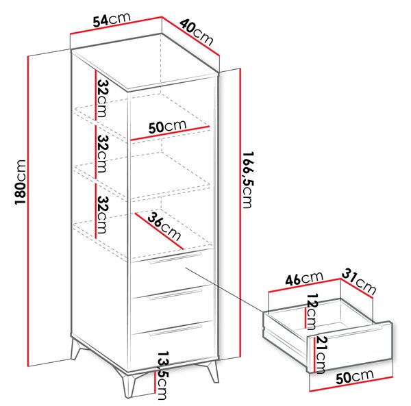 Keskeny gardrób 54 cm fiókokkal XELA - homokbézs