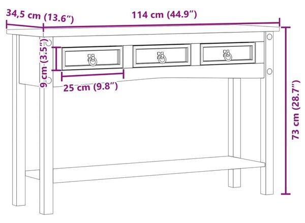 VidaXL Corona Konzolasztal - Fenyőfa - 114x34,5x73 cm