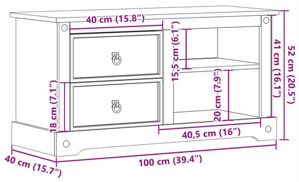 VidaXL Corona Fenyőfa TV-szekrény - 100x40x52 cm