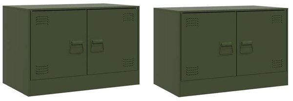 VidaXL Acél TV Szekrény - 2 db - Olívazöld - 67x39x44 cm
