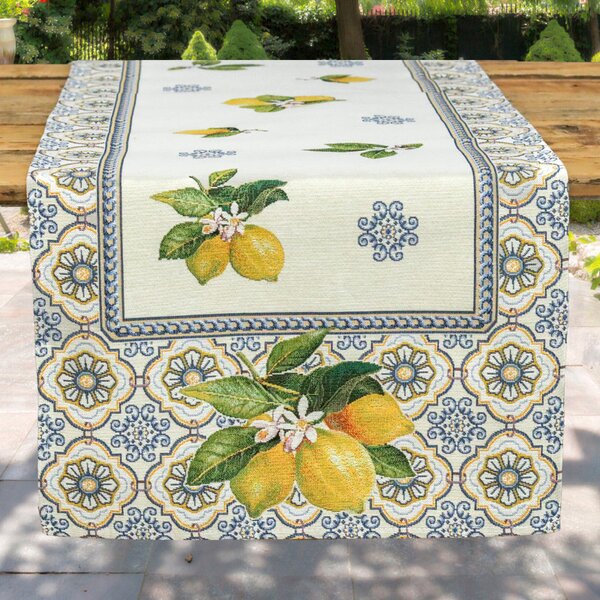 Capri citromos mediterrán gobelin asztali futó 44x140 cm