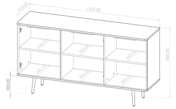 PINELLI K3D komód - fekete / tölgyfa dió