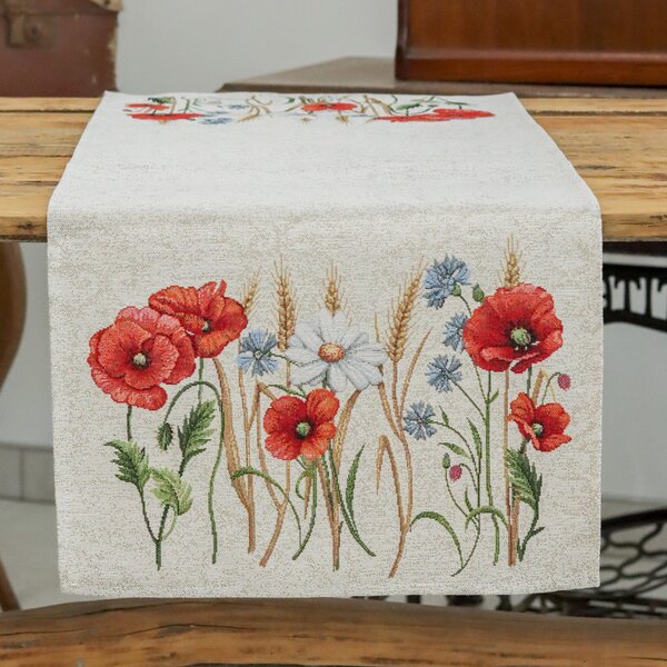 Pipacsos búzavirágos gobelin asztali futó 44x140 cm