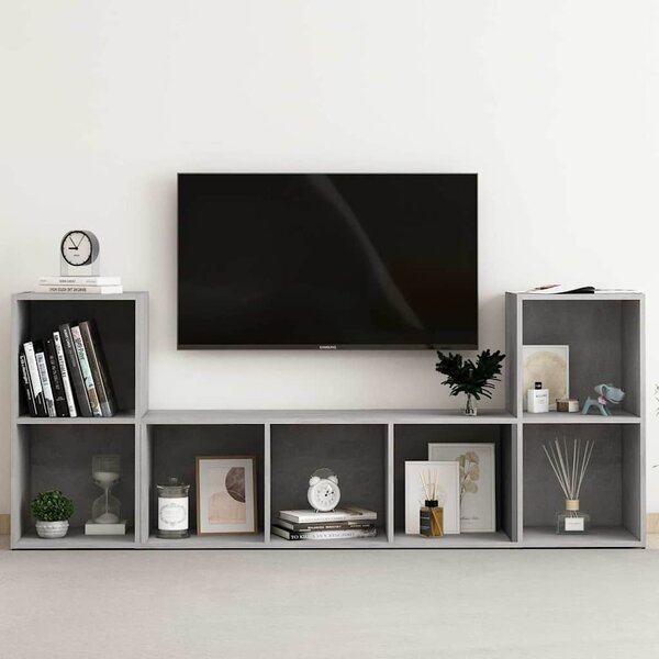 3 részes betonszürke szerelt fa TV-szekrény szett