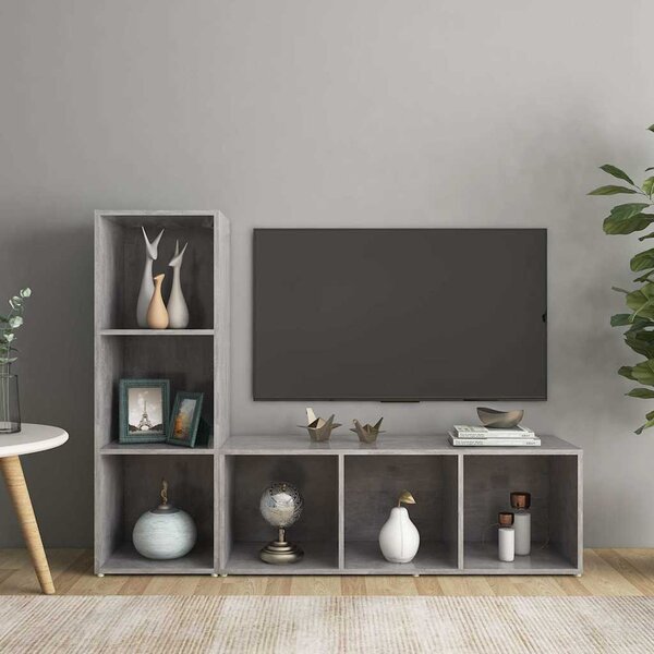 2 db betonszürke szerelt fa TV-szekrény 107 x 35 x 37 cm
