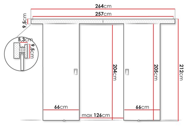 SANITA 3 kétszárnyú beltéri tolóajtó - 132 cm, grafitszürke