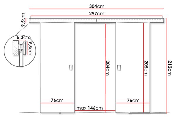 SANITA 3 kétszárnyú beltéri tolóajtó - 152 cm, sötét kőrisfa