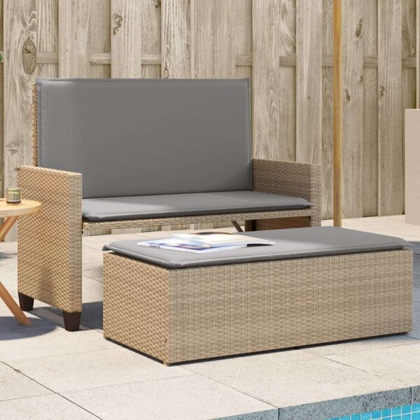 VidaXL bézs polyrattan kerti pad párnákkal és lábtartóval