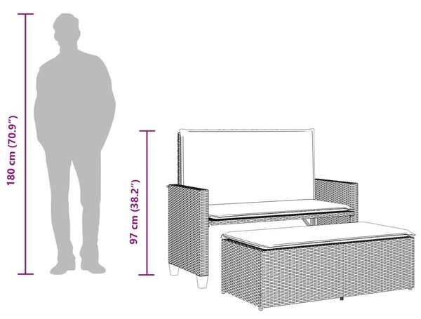 VidaXL bézs polyrattan kerti pad párnákkal és lábtartóval