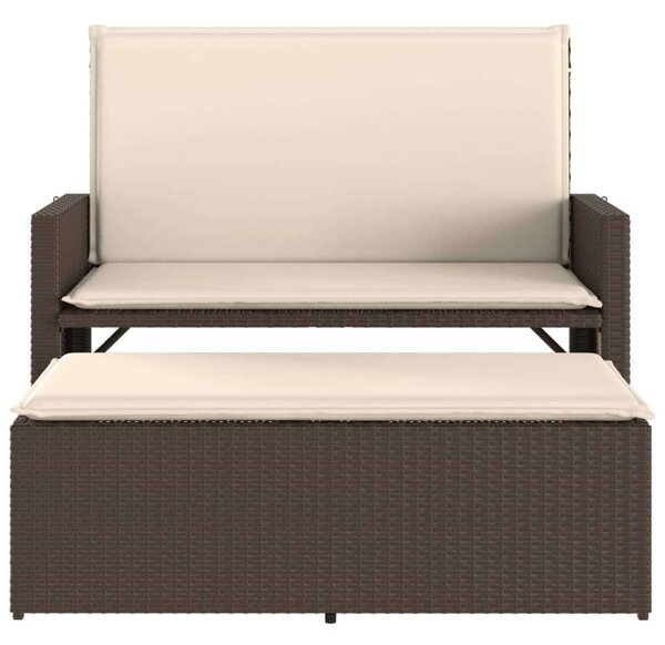 VidaXL barna polyrattan kerti pad párnákkal és lábtartóval