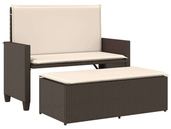 VidaXL barna polyrattan kerti pad párnákkal és lábtartóval