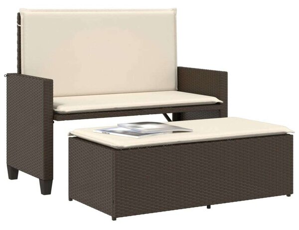 VidaXL barna polyrattan kerti pad párnákkal és lábtartóval