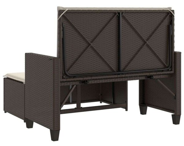 VidaXL barna polyrattan kerti pad párnákkal és lábtartóval