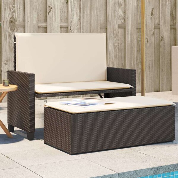 VidaXL barna polyrattan kerti pad párnákkal és lábtartóval