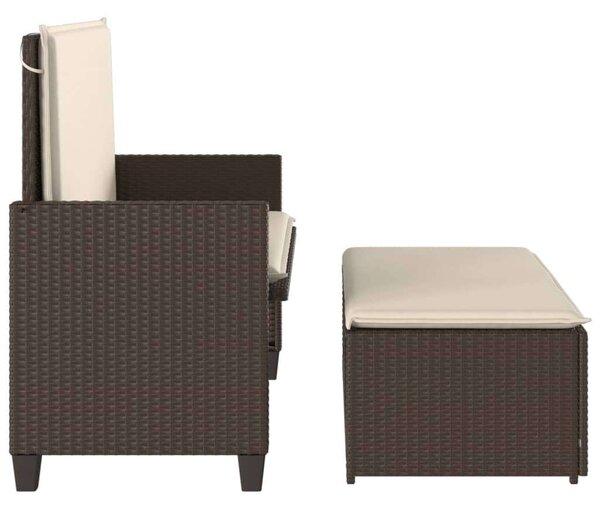 VidaXL barna polyrattan kerti pad párnákkal és lábtartóval