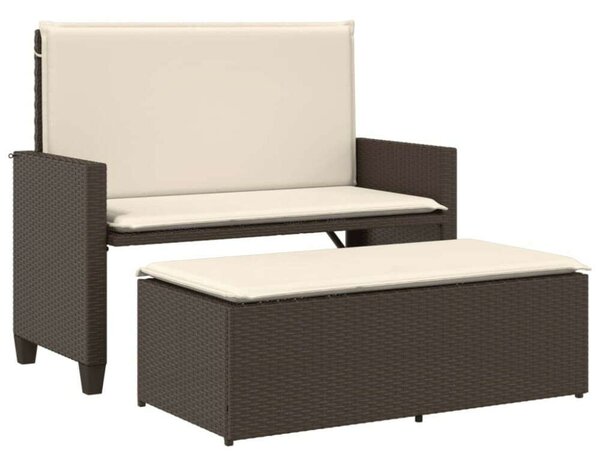 VidaXL barna polyrattan kerti pad párnákkal és lábtartóval