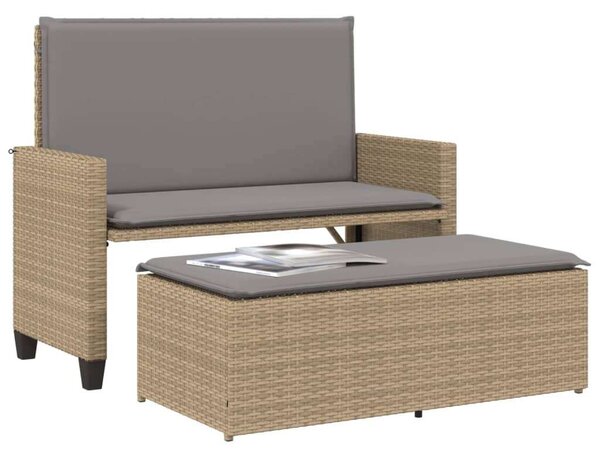 VidaXL bézs polyrattan kerti pad párnákkal és lábtartóval
