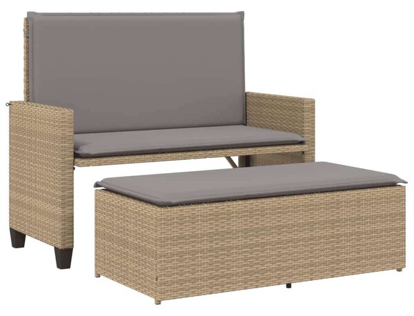 VidaXL bézs polyrattan kerti pad párnákkal és lábtartóval