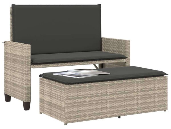 VidaXL világosszürke polyrattan kerti pad párnákkal és lábtartóval