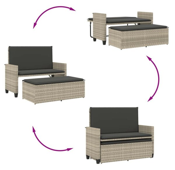 VidaXL világosszürke polyrattan kerti pad párnákkal és lábtartóval