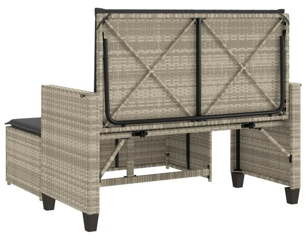 VidaXL világosszürke polyrattan kerti pad párnákkal és lábtartóval