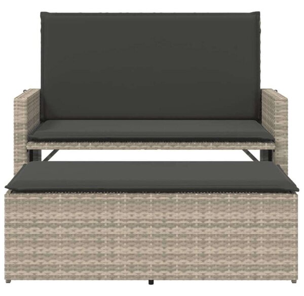 VidaXL világosszürke polyrattan kerti pad párnákkal és lábtartóval