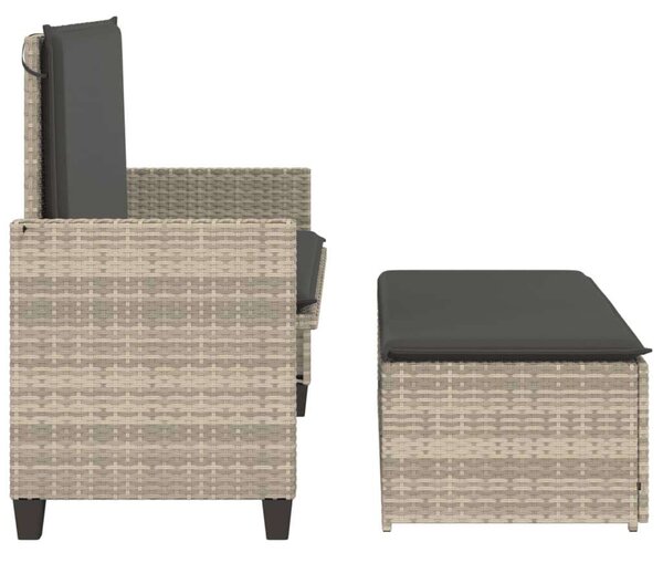 VidaXL világosszürke polyrattan kerti pad párnákkal és lábtartóval
