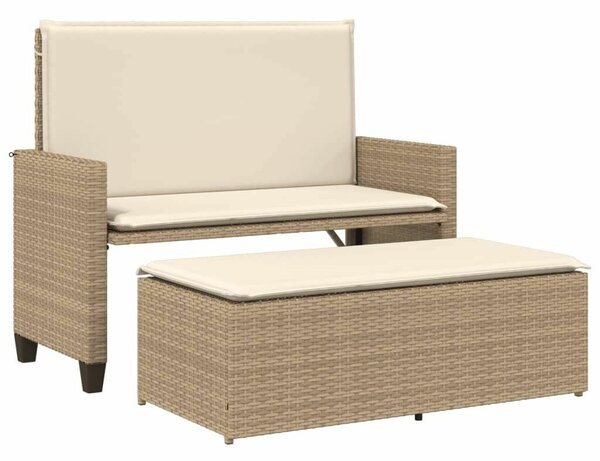 VidaXL bézs polyrattan kerti pad párnákkal és lábtartóval