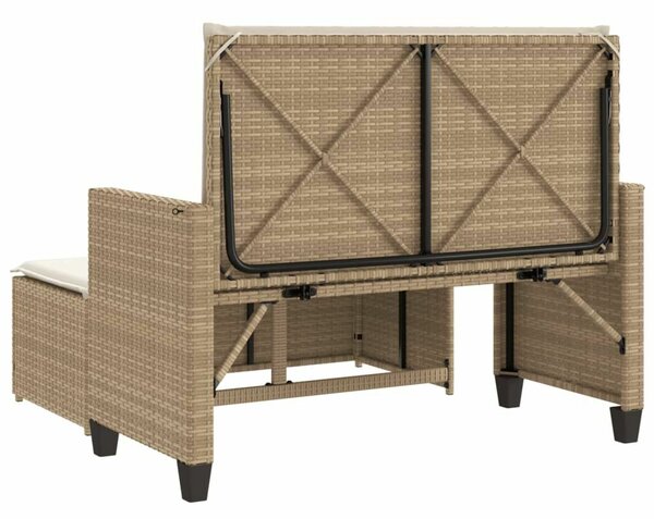 VidaXL bézs polyrattan kerti pad párnákkal és lábtartóval