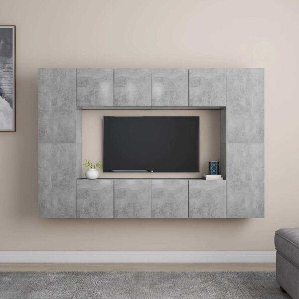 8 részes betonszürke szerelt fa TV-szekrényszett