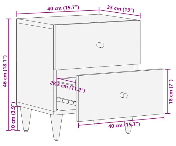 VidaXL Mangófa Éjjeliszekrény szett - 2 db - 40x33x46 cm