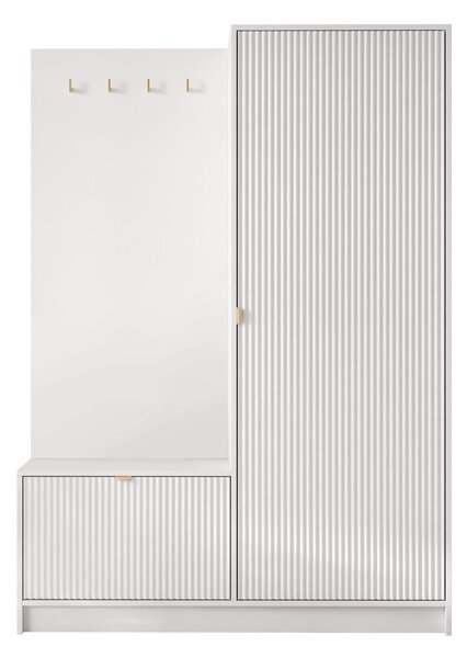 Előszoba garnitúra Comfivo Larmire 128, 180x120x40cm, Fehér, Közepes sűrűségű farostlemez, Laminált forgácslap