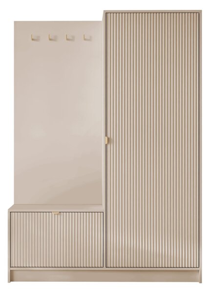 Előszoba garnitúra Comfivo Larmire 128, 180x120x40cm, Bézs, Közepes sűrűségű farostlemez, Laminált forgácslap