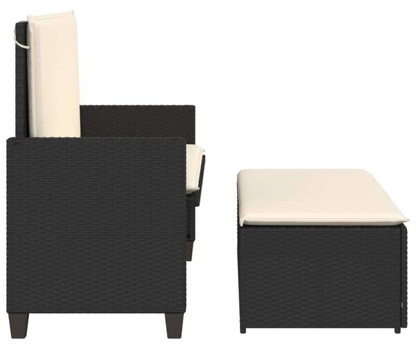 VidaXL fekete polyrattan kerti pad párnákkal és lábtartóval
