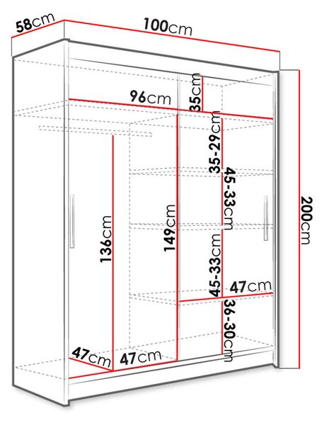Keskeny tükrös gardróbszekrény 100 cm VILMEA 1 - fehér