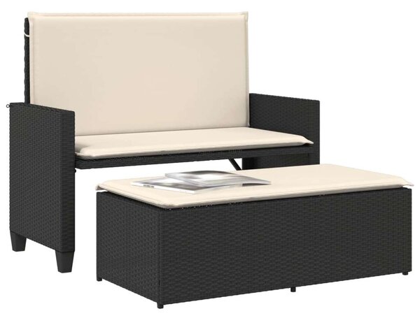 VidaXL fekete polyrattan kerti pad párnákkal és lábtartóval