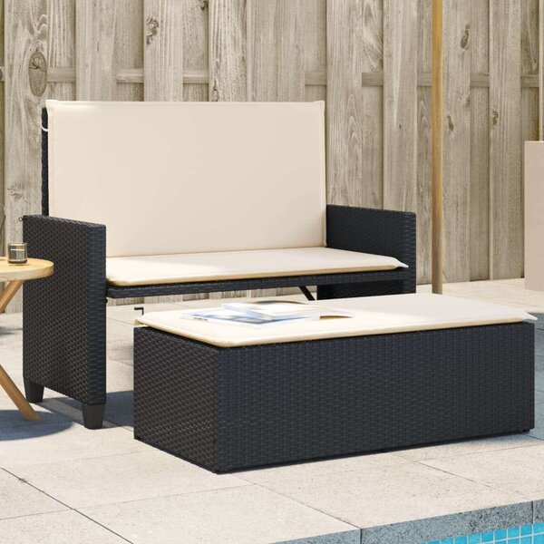 VidaXL fekete polyrattan kerti pad párnákkal és lábtartóval