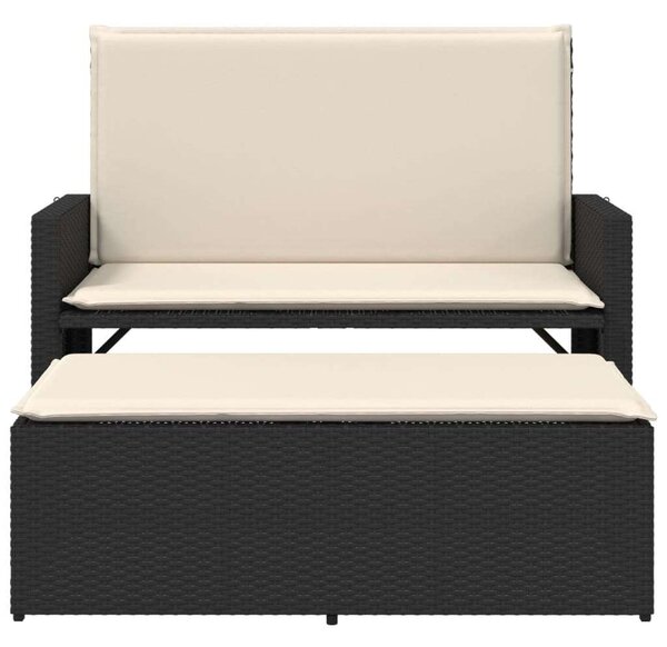 VidaXL fekete polyrattan kerti pad párnákkal és lábtartóval