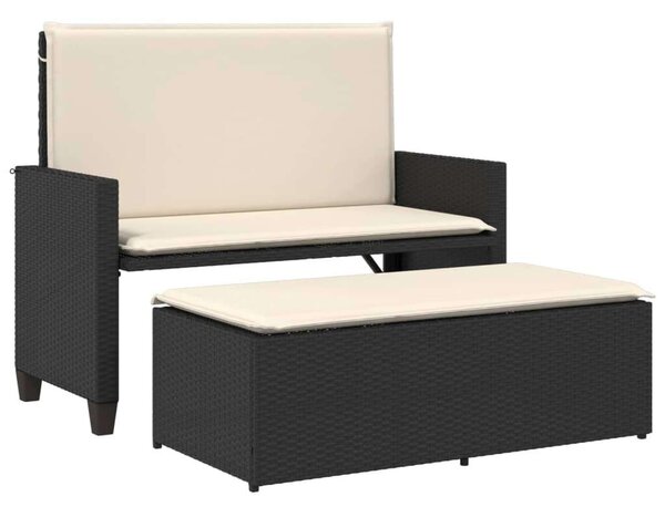 VidaXL fekete polyrattan kerti pad párnákkal és lábtartóval