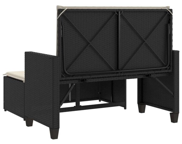 VidaXL fekete polyrattan kerti pad párnákkal és lábtartóval
