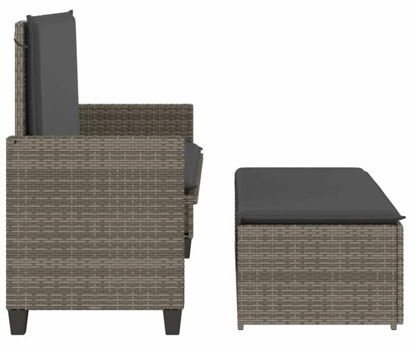 VidaXL szürke polyrattan kerti pad párnával és lábtartóval