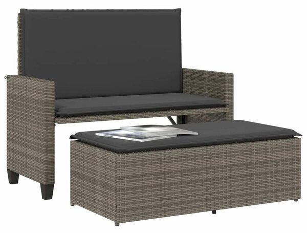 VidaXL szürke polyrattan kerti pad párnával és lábtartóval
