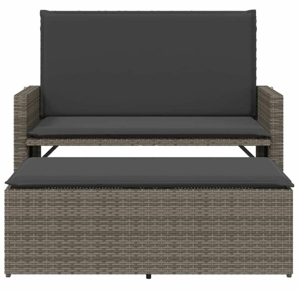VidaXL szürke polyrattan kerti pad párnával és lábtartóval