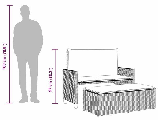 VidaXL szürke polyrattan kerti pad párnával és lábtartóval
