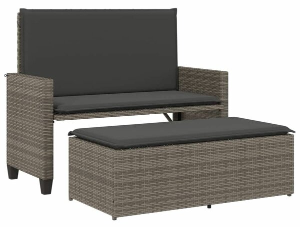 VidaXL szürke polyrattan kerti pad párnával és lábtartóval