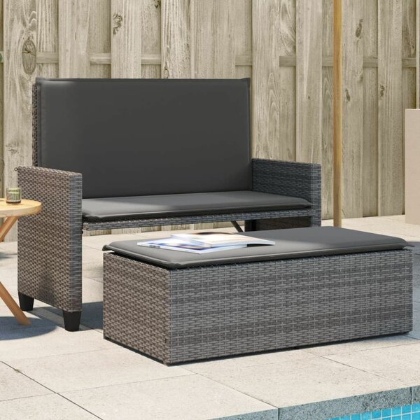 VidaXL szürke polyrattan kerti pad párnával és lábtartóval
