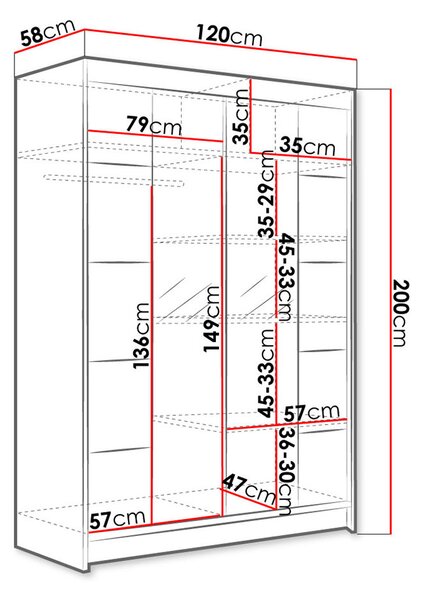 Tükrös gardrób 120 cm SAMANRE 5 - fekete